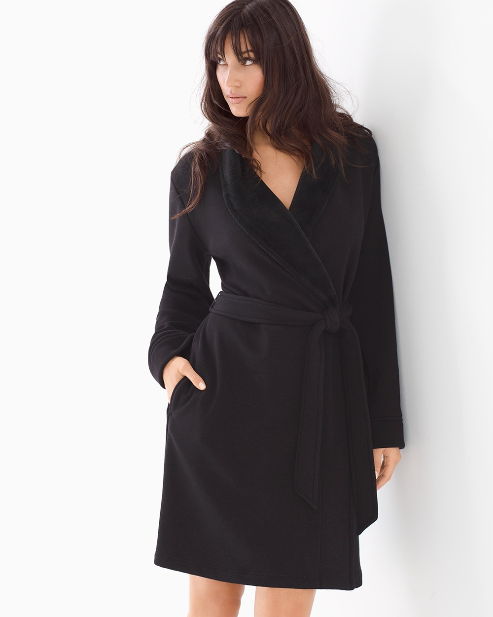 French Terry Short Robe Black