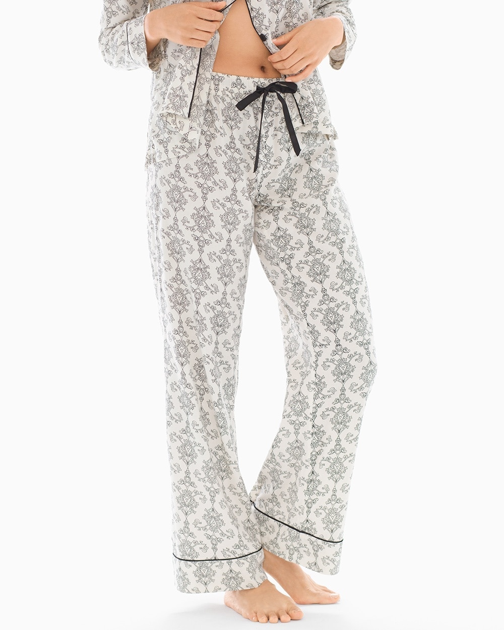 Cozy Woven Cotton Blend Pajama Pants Chic Scroll Ivory