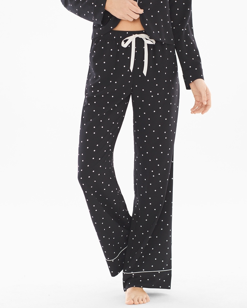 Crepe de Chine Pajama Pants Festive Dot Mini Black