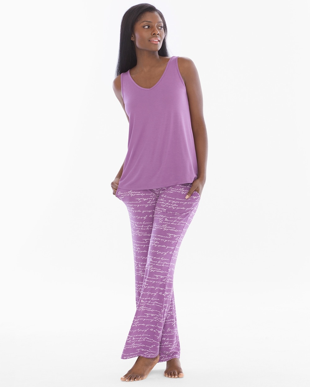 Cool Nights Tank/Pants Pajama Set Poetic Prose Plum Wine