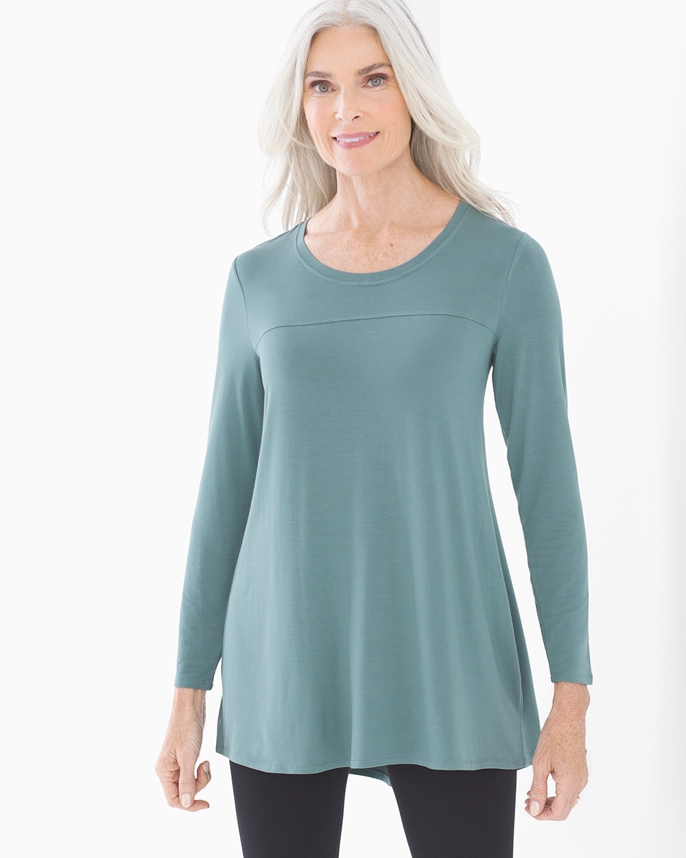 Soft Jersey Long Sleeve Yoke Tunic Atlantic Green