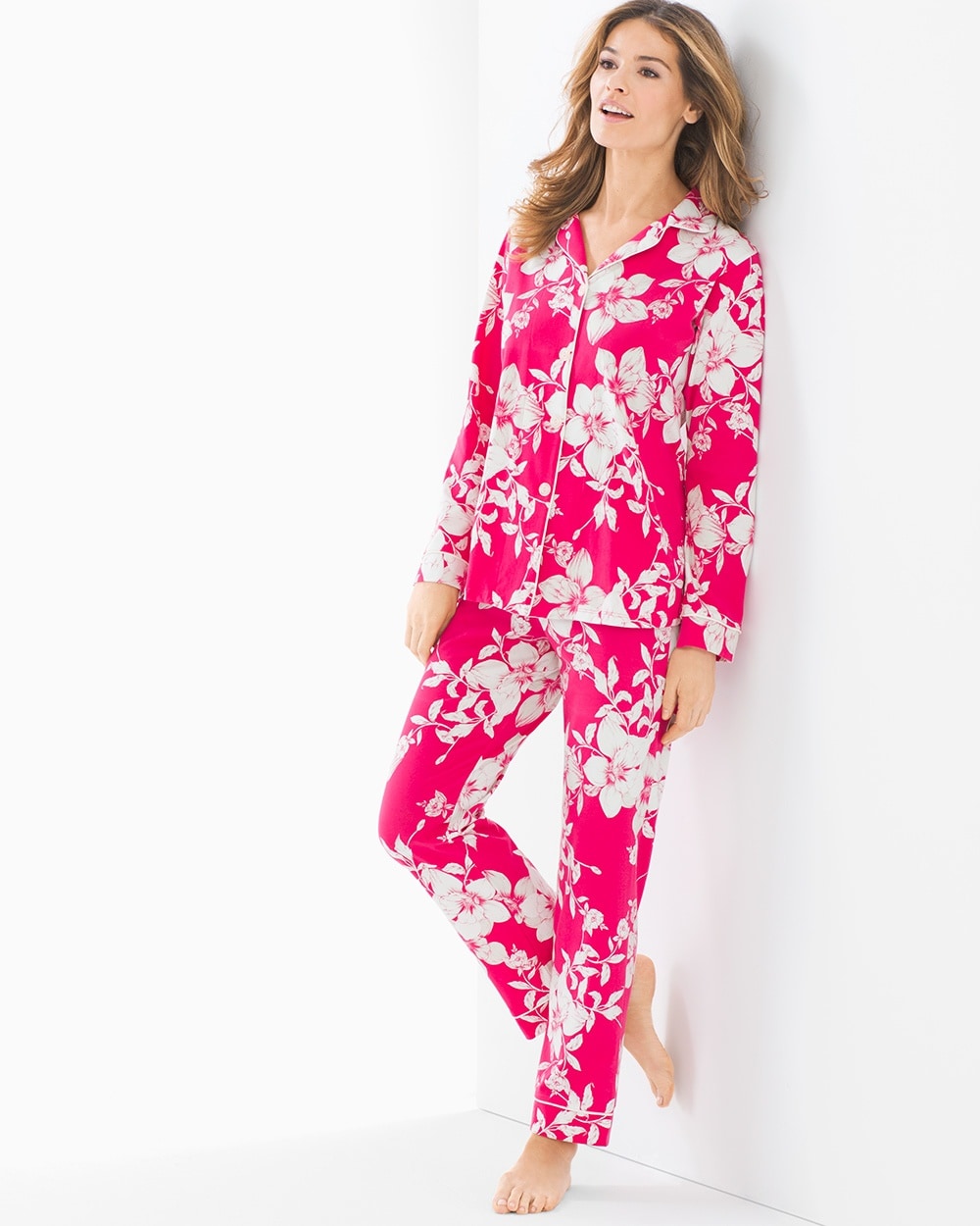 BedHead Knit Cotton-Blend Pajama Set Rouge Country Blossoms