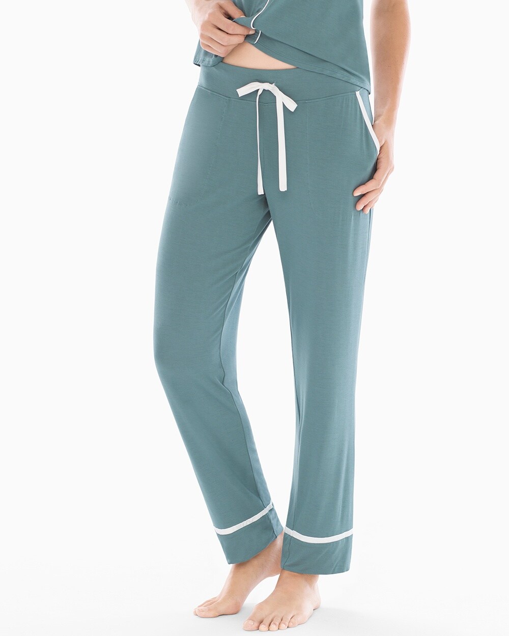 Cool Nights Satin Trim Ankle Pajama Pants Atlantic Green