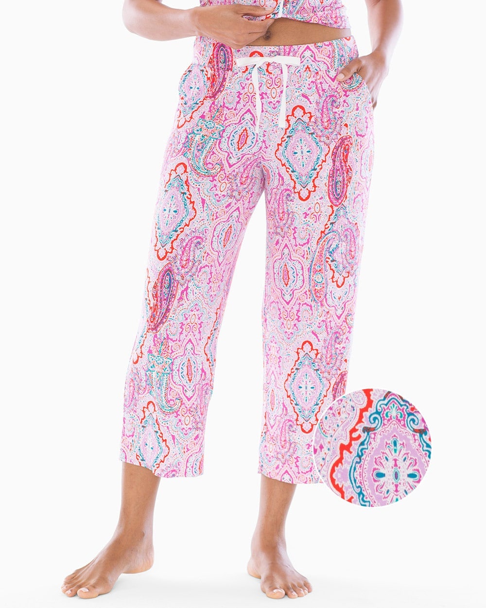Cool Nights Grosgrain Trim Crop Pajama Pants Cape Paisley Rose Violet