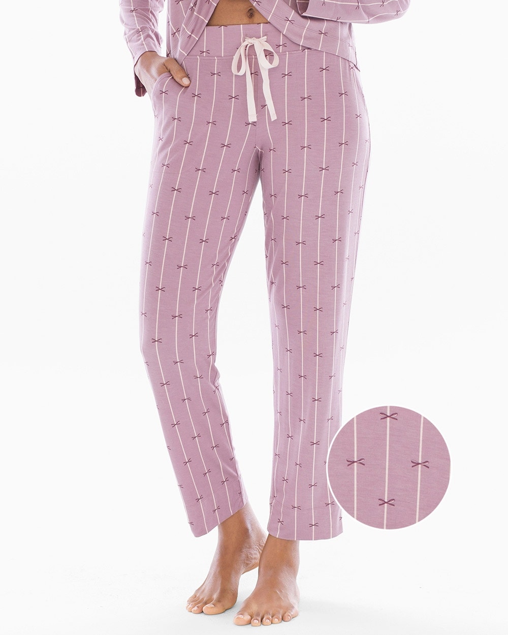 Cool Nights Grosgrain Trim Ankle Pajama Pants Bow Stripe Elderberry