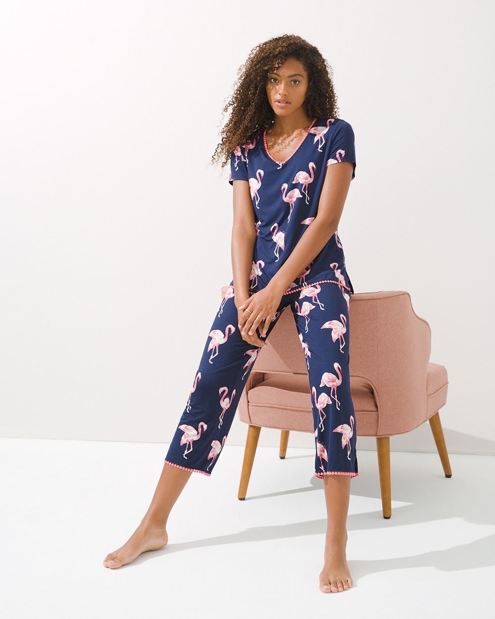 Cool Nights Pom Trim Crop Pajama Pants