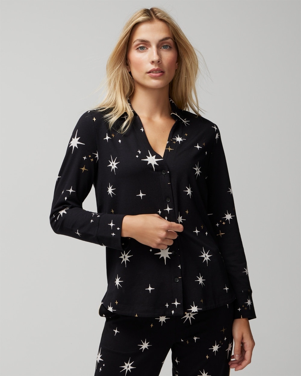 SOMA WOMEN'S EMBRACEABLE LONG-SLEEVE PAJAMA TOP IN BLACK SIZE XL | SOMA