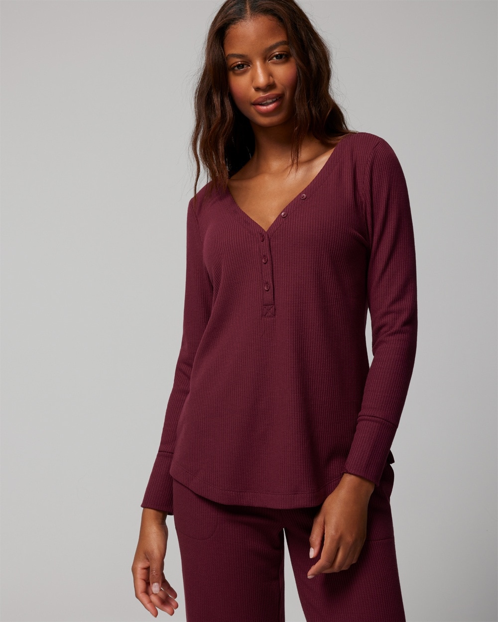 Cozy Waffle Long-Sleeve Pajama Top - WA