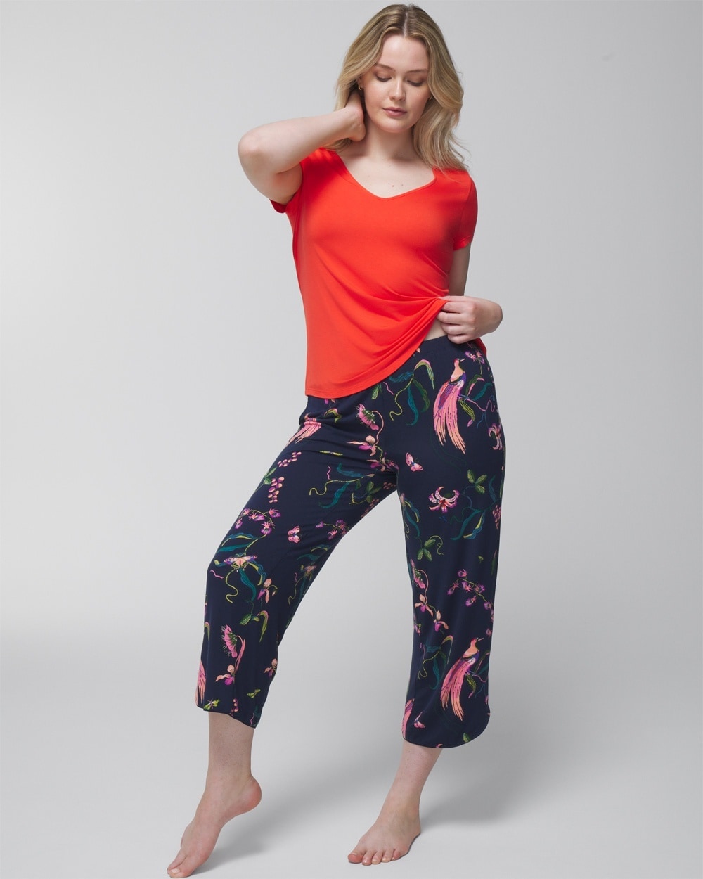 Soma Women's Cool Nights Cropped Pajama Pants In Paradise Garden Navy Size 2xl |