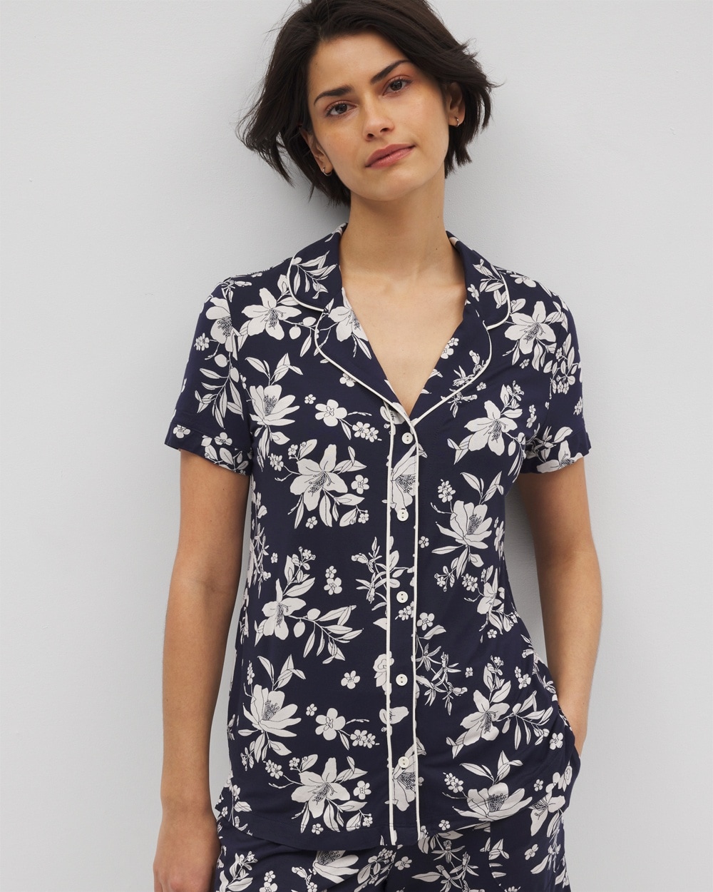 Cool Nights Printed Short Sleeve Notch Collar Pajama Top