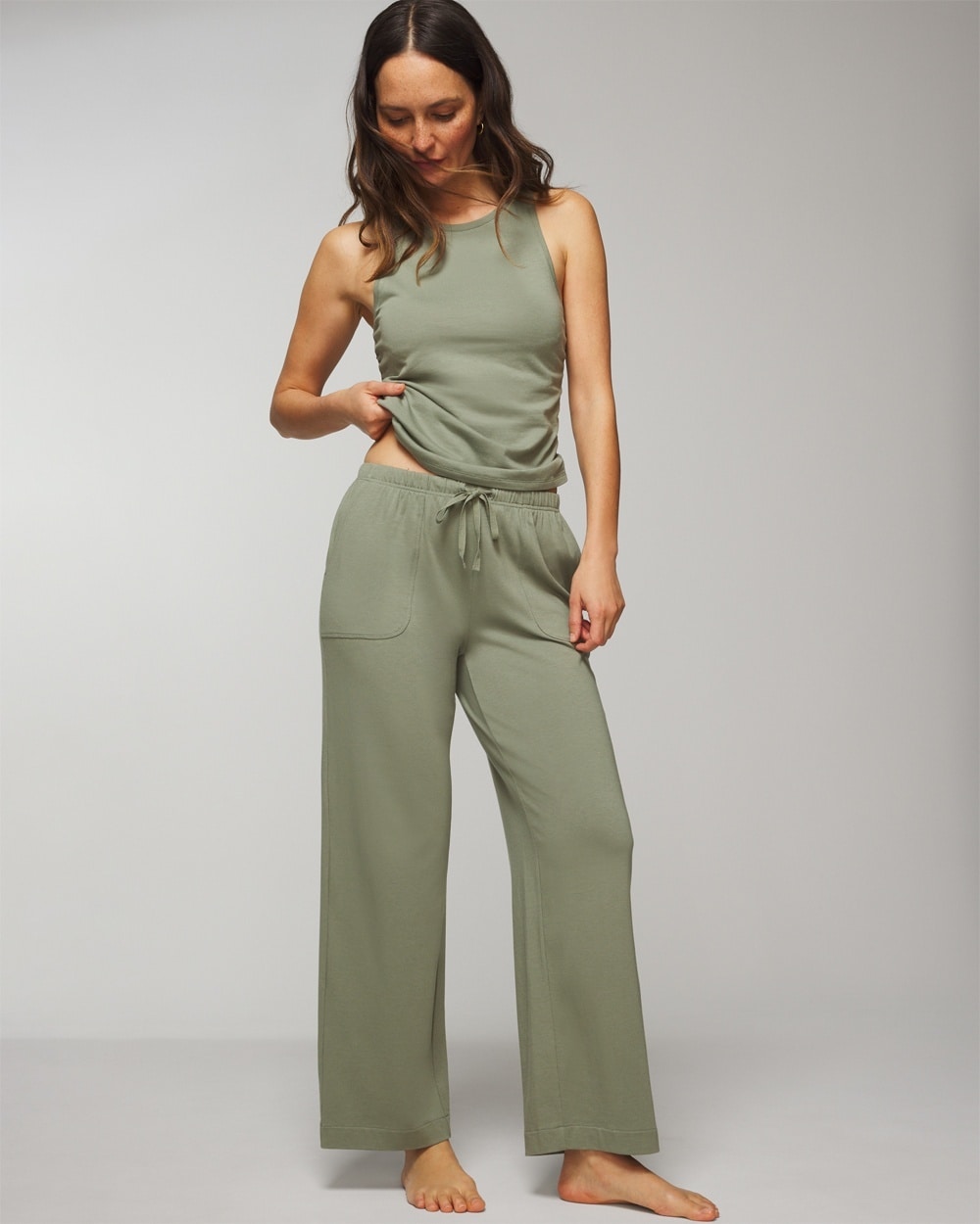 Soma Women's Most Loved Cotton Pajama Pants In Sage Green Size Medium |
