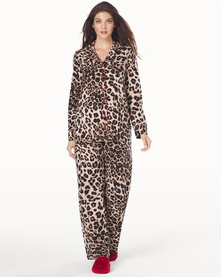 Long Sleeve Pajama Top Lovely Leopard Soft Tan - Soma