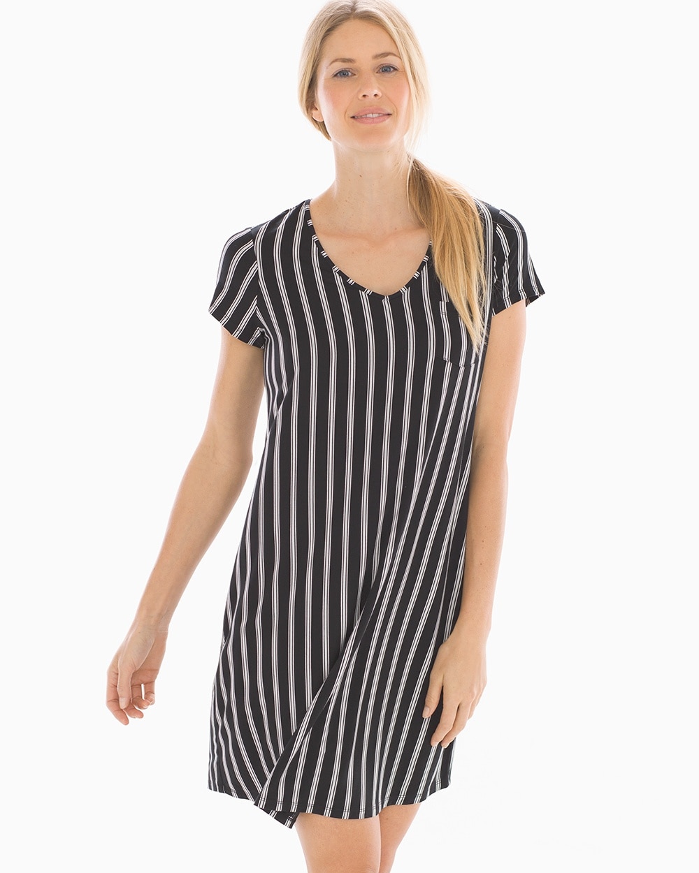 Cool Nights Short Sleeve Sleepshirt Awakened Stripe Black