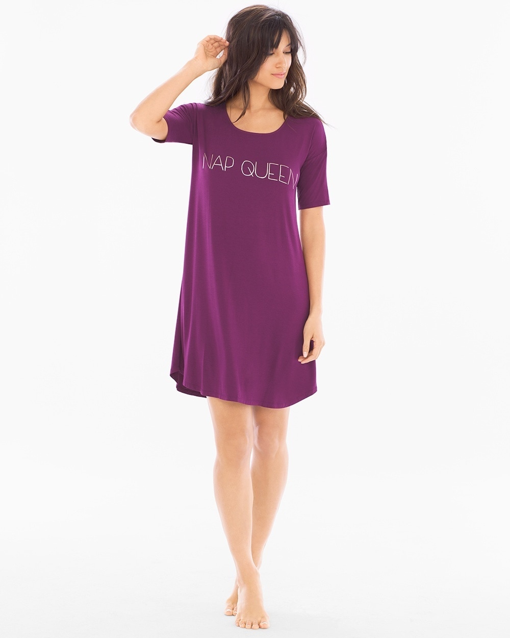 Cool Nights Loose Fit Short Sleeve Sleepshirt Nap Queen Henna Plum