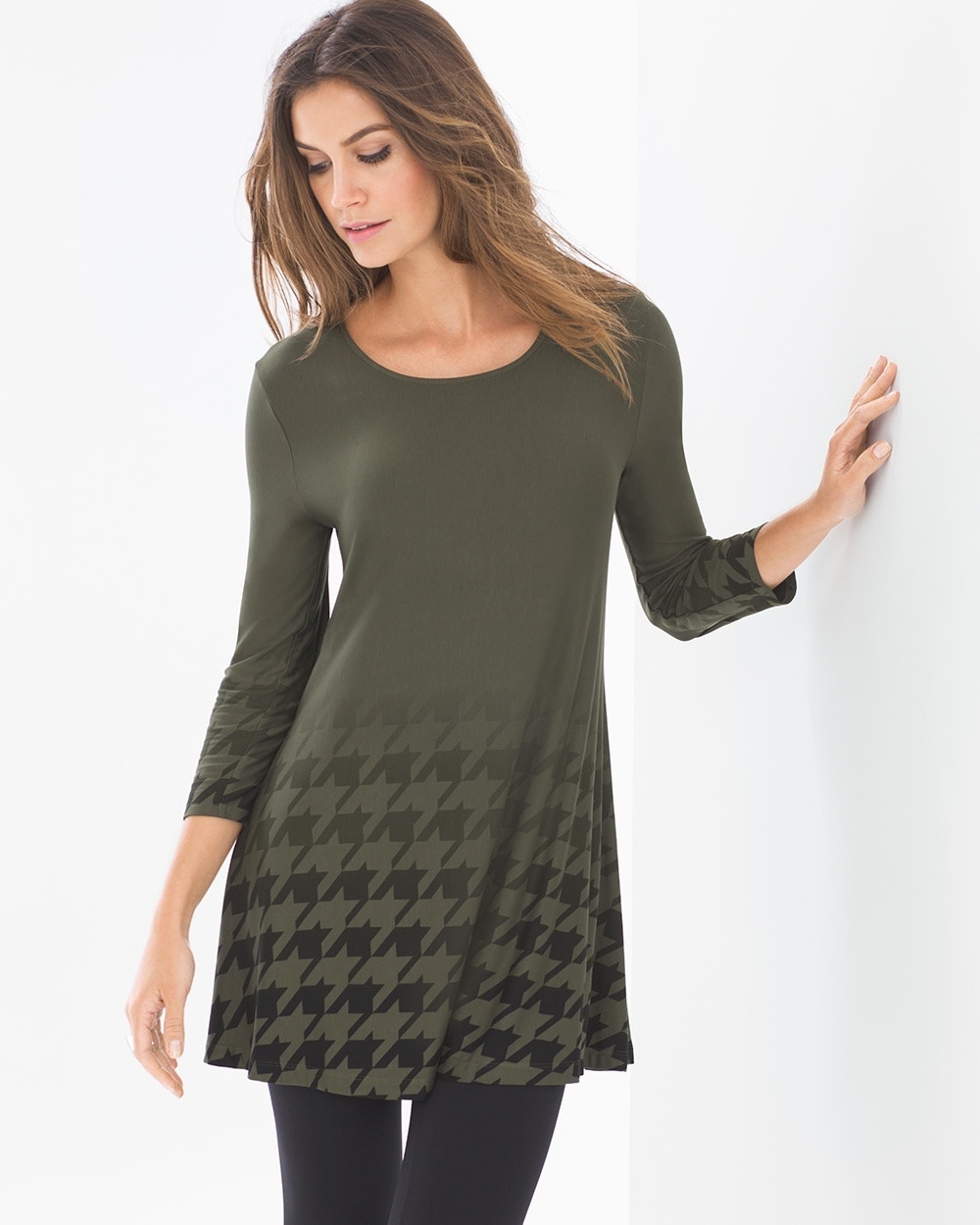 Swing Tunic Houndstooth Ombre Dark Olive