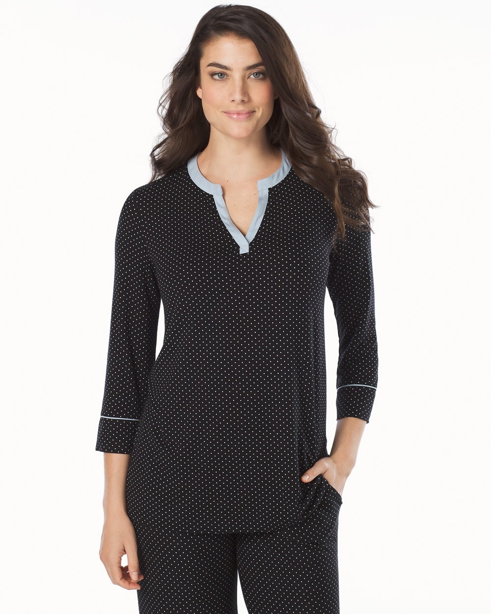 Embraceable Cool Nights 3/4 Sleeve Pajama Top Little Dot Black