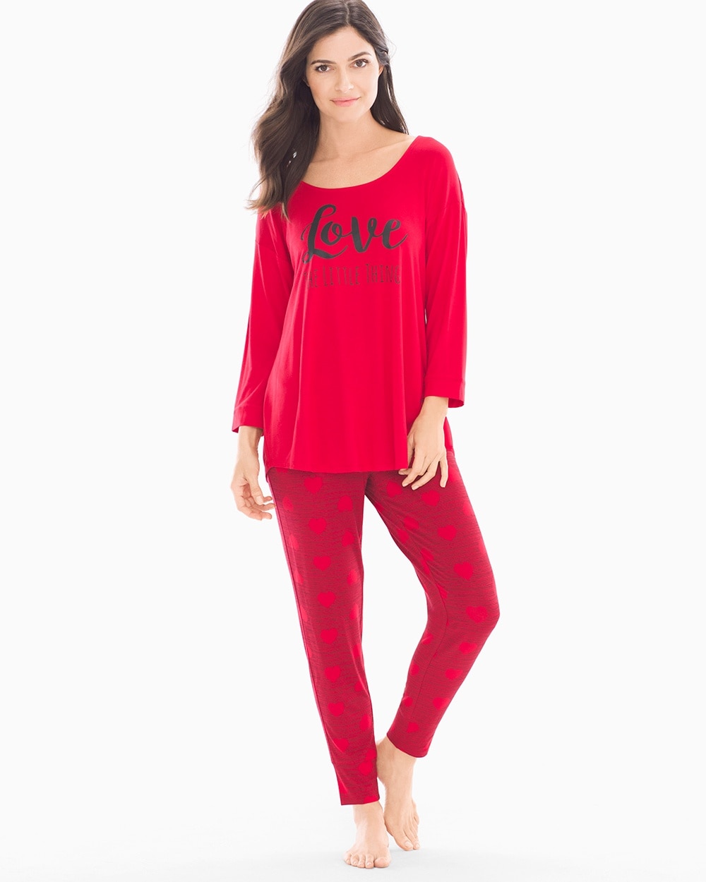 Cool Nights Relaxed Fit Pajama Set Hearts Festive Red