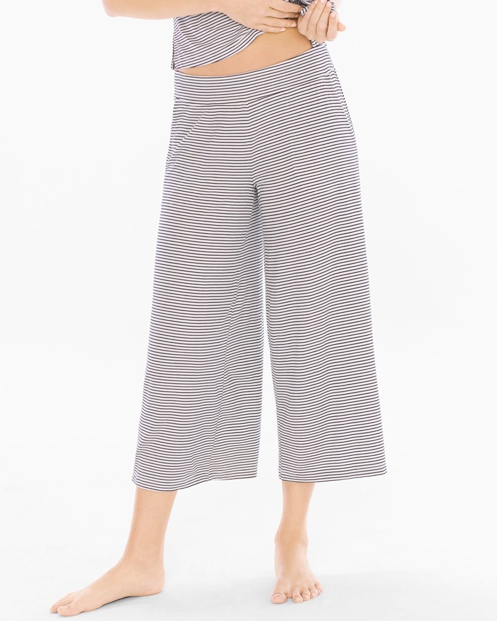 Cool Nights Full Pajama Crop Pants Infinite Stripe Ivory