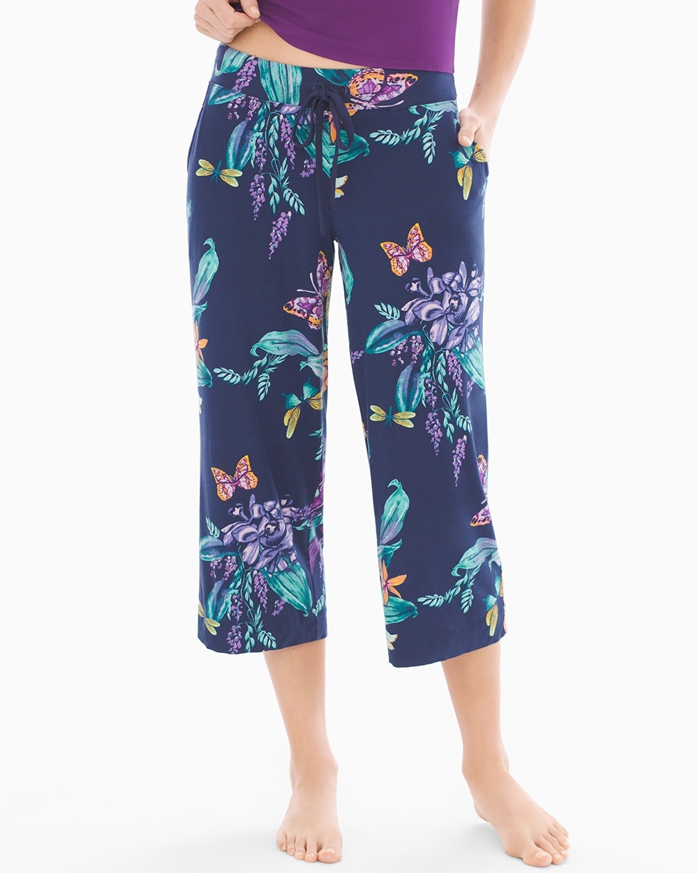 Cool Nights Crop Pajama Pants Exotic Floral Navy