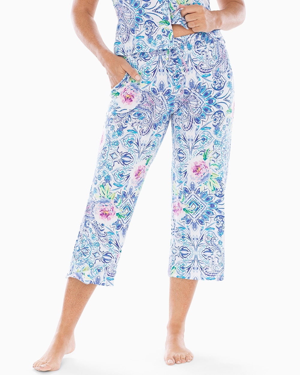 Cool Nights Smocked Waist Crop Pajama Pants Kaleidoscopic Tiles