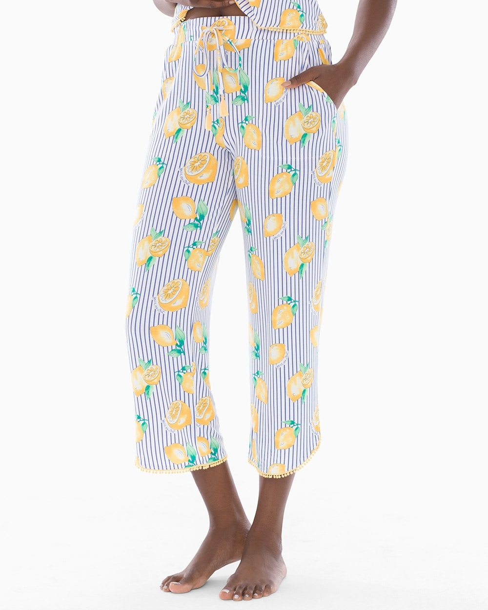 Cool Nights Tassel Crop Pajama Pants Lemon Zest