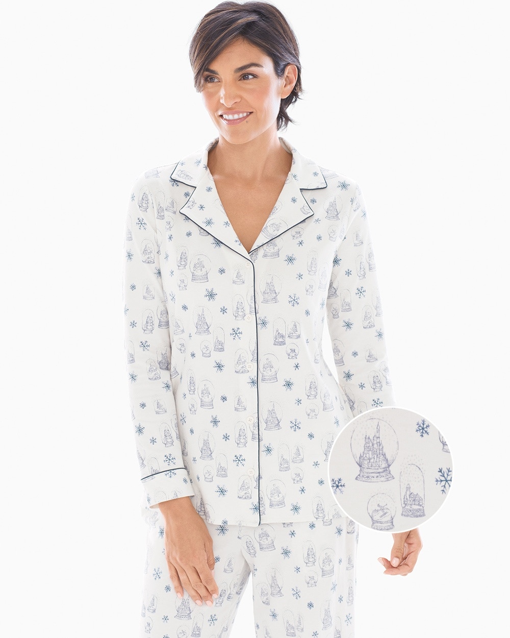 Embraceable Long Sleeve Notch Collar Pajama Top Snowglobes Ivory