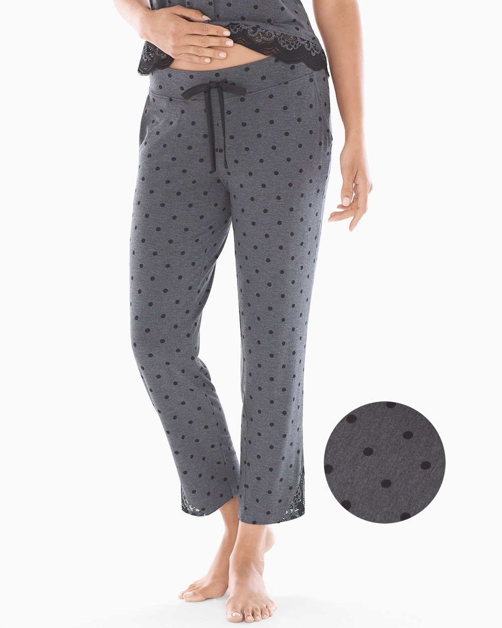 Cool Nights Lace Trim Ankle Pajama Pants Winsome Dot Heather Quartz