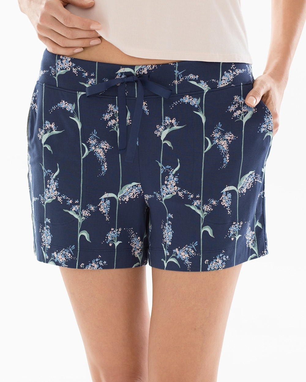 Cool Nights Grosgrain Trim Pajama Shorts Reverie Floral Navy
