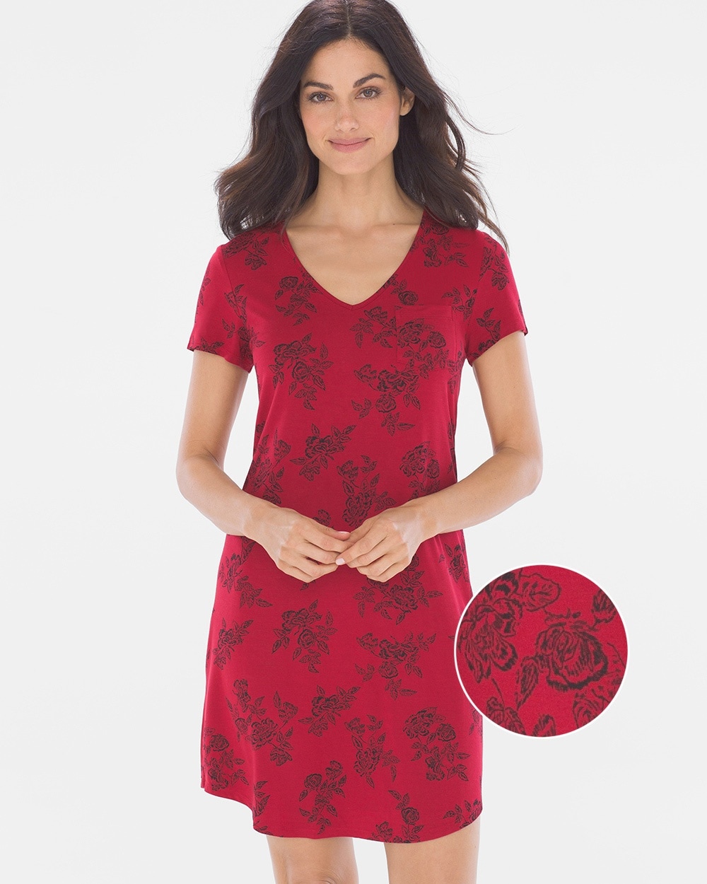 Cool Nights Short Sleeve Sleepshirt Lace Floral Red