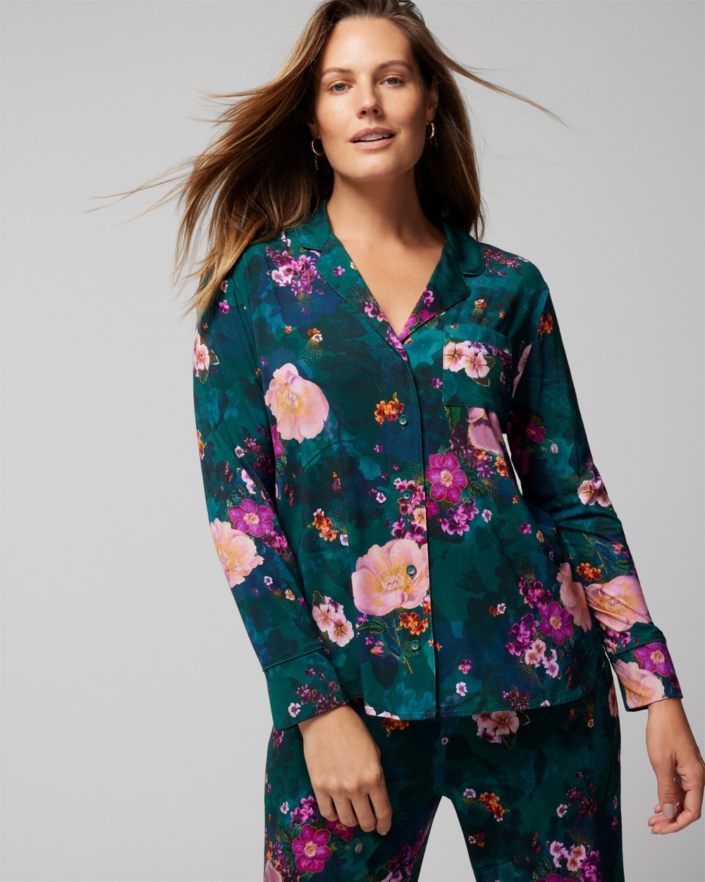 Cool Nights Long-Sleeve Notch Collar Pajama Top