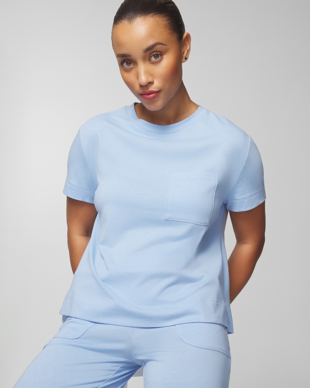 Soma Women's Most Loved Cotton Short Sleeve Pocket T-shirt In Light Blue Size Large |