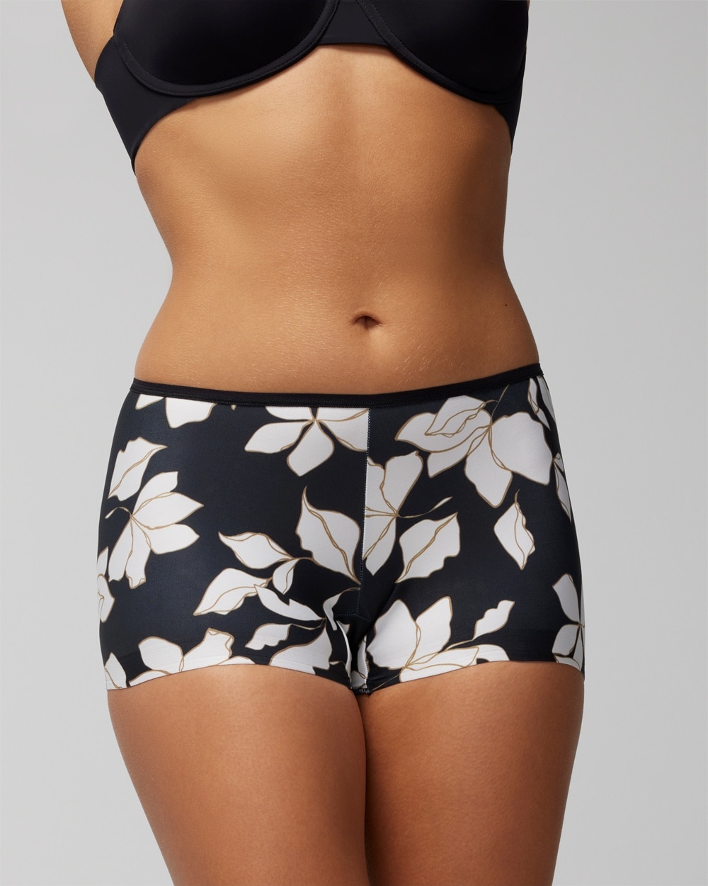Soma Women's No Show Microfiber Boyshort Underwear In Hi Fi Flora Mini Black Size Xs |  Vanishing Edg