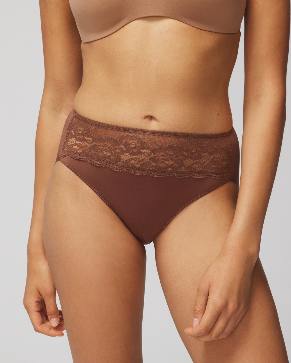 Soma Women's No Show Microfiber With Lace High-leg Underwear In Cinnamon Latte Size Large |  Vanishin In Brown
