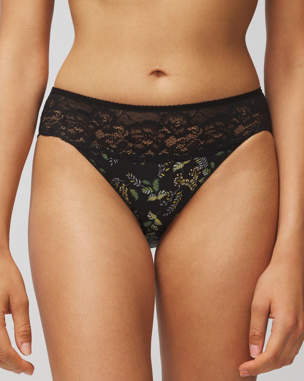 Soma Women's No Show Microfiber With Lace Hipster Underwear In Oasis Fronds Black Size Xl |  Vanishin