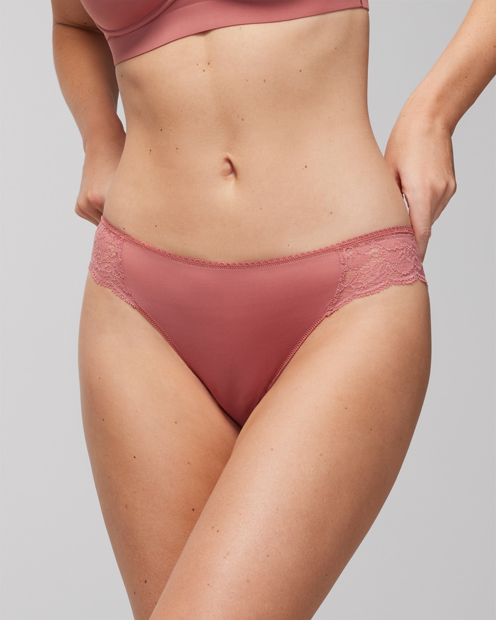 Soma Women's No Show Microfiber With Lace Bikini Underwear In Pink Size Medium |  Vanishing Edge Pant