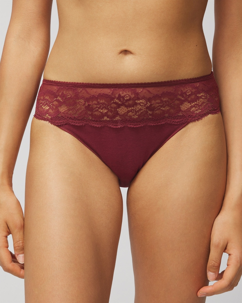 Soma Women's No Show Cotton Blend With Lace Hipster Underwear In Vermillion Size Xl |  Vanishing Edge In Burgundy