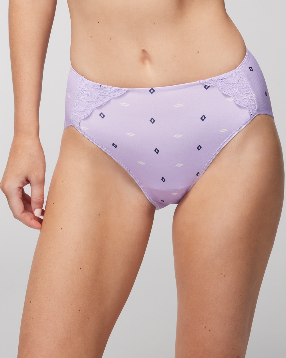 Soma Women's Vanishing Tummy High-leg Brief With Lace Underwear In Navy  Size 2xl, In Shine Bright Lavender/nvy
