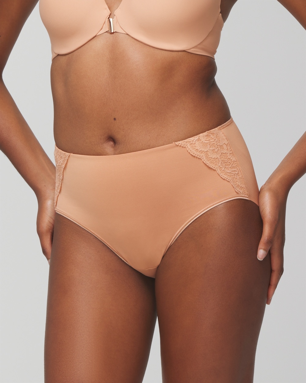 Soma Women's Vanishing Tummy With Lace Modern Brief Underwear In Nude Size Medium |