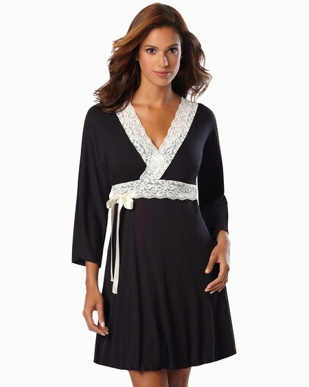 Belabumbum Nursing Robe With Contrast Lace Black Pearl