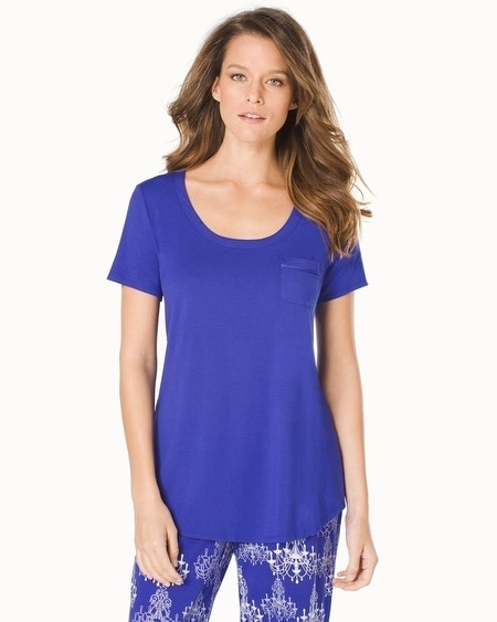 Short Sleeve Pajama Tee with Pocket Jewel Blue