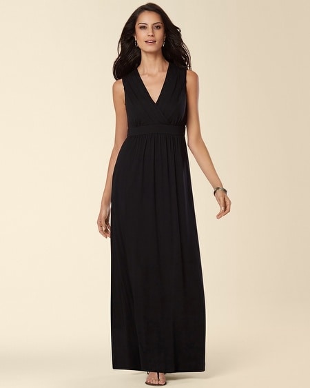 Sleeveless Pleated Lace Maxi Dress Black