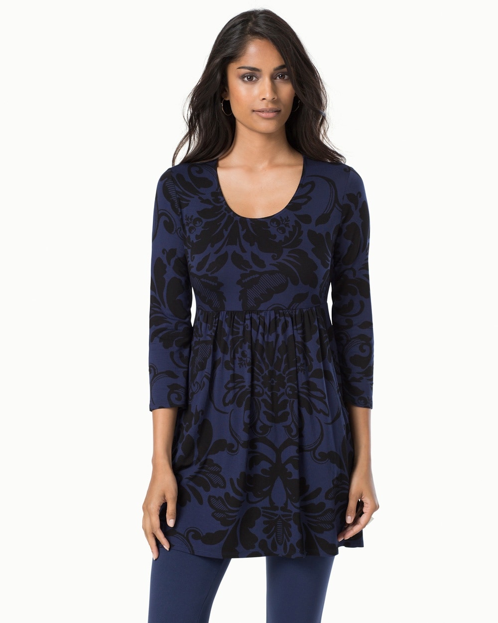 Soft Jersey Empire Waist Tunic Fancy Scroll Navy And Black