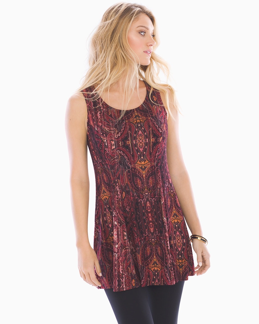 Live.Lounge.Wear. Soft Jersey Princess Seam Tunic Tank Eccentric Stripe Marsala