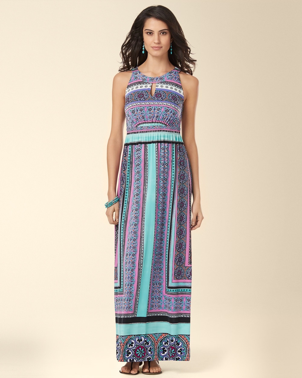 Sleeveless Empire Keyhole Maxi Dress Cultured Scarf