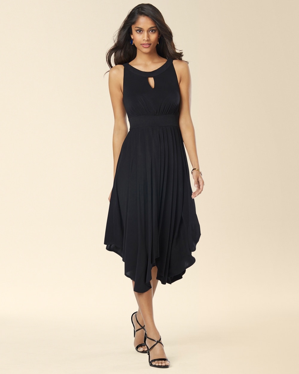 Sleeveless Keyhole Scarf Hem Midi Dress - Soma