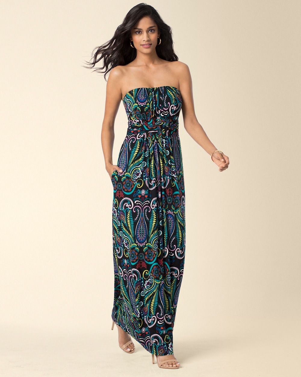 Wrapped Waist Strapless Maxi Dress Fondly Floral Black