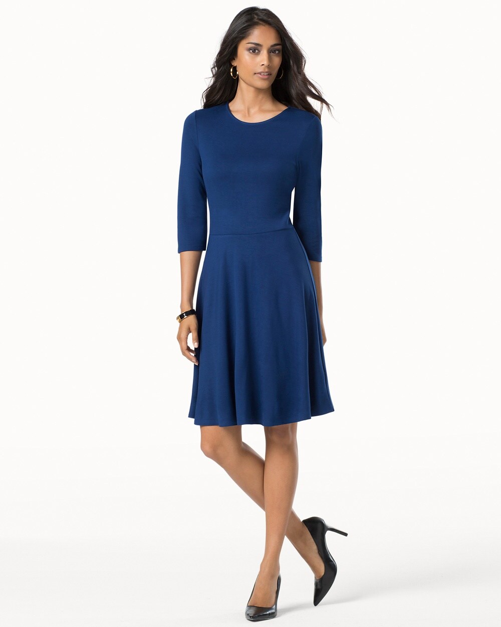 Leota 3/4 Sleeve Fit and Flare Dress Royal