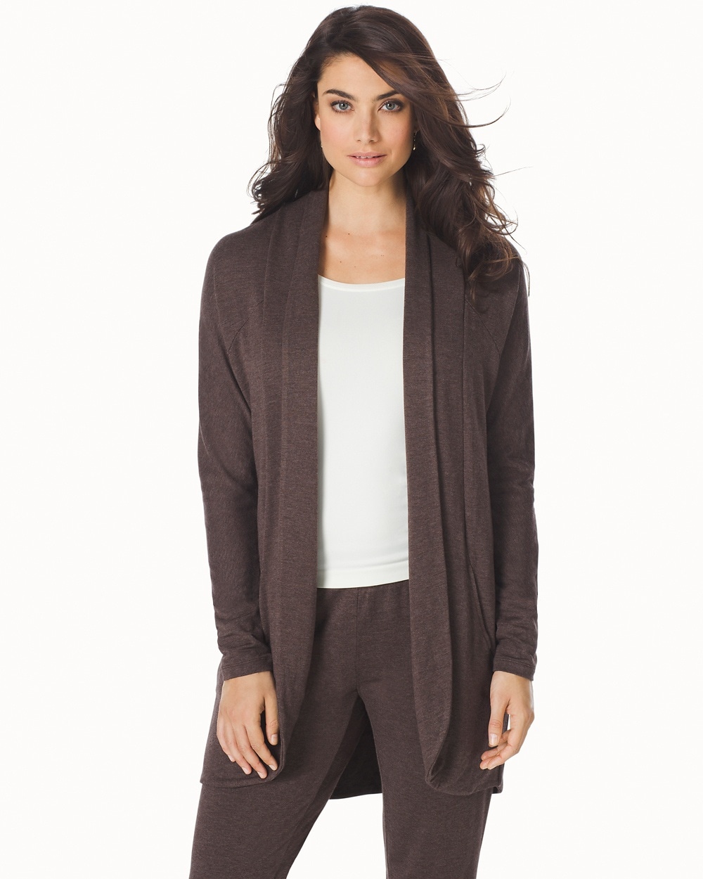 Live.Lounge.Wear. Divine Terry Long Sleeve Cocoon Wrap Heather Java