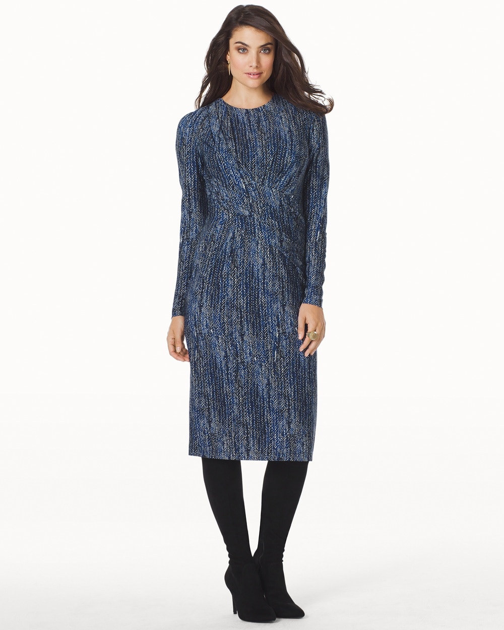 Ivy and Blu Long Sleeve Side Drape Short Dress Azurite Multi