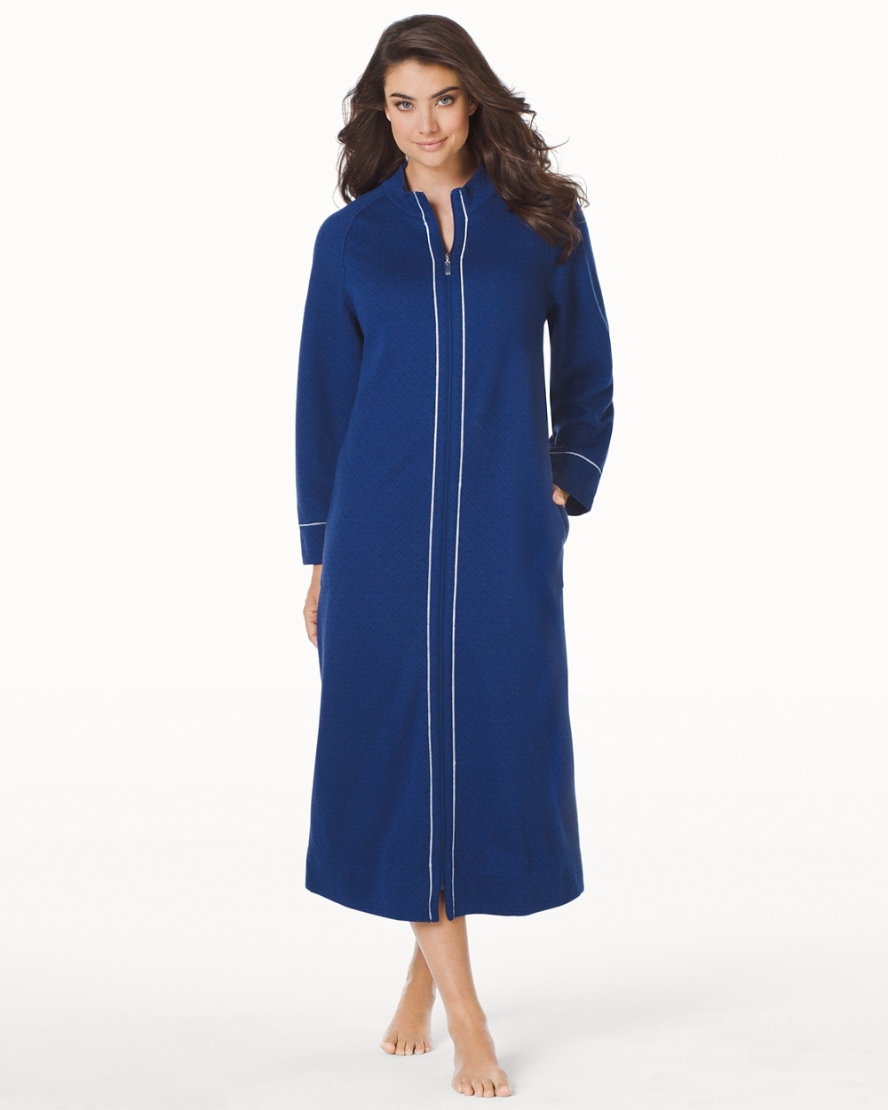 Carole Hochman Quilted Long Zip Robe Navy